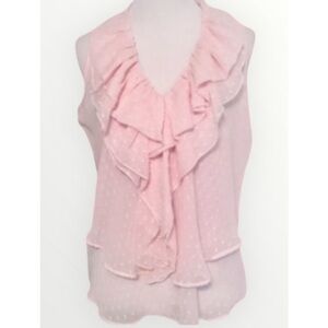 Keren Hart Pink & White Swiss Dot Ruffle Sleeveless Chiffon Dainty Top S